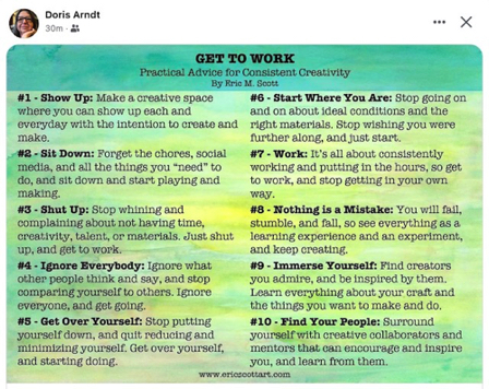 May 25 - "Get to work"
Facebook: Doris Arndt May 25 - "Get to work"
Facebook: Doris Arndt